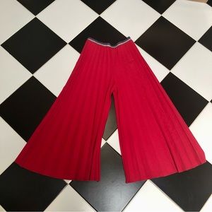 Lumina Red Pleated Wide Leg Gaucho Pants Sparkle Elastic Waistband Italian sz M